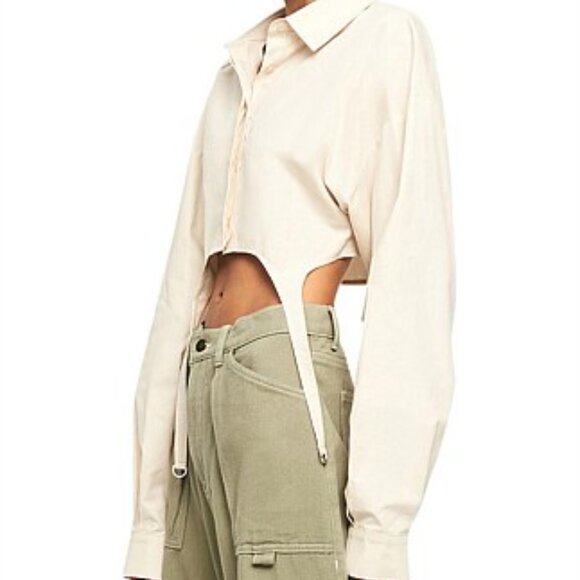 New Lioness Venetian Crop Shirt Oversized Relaxed Fit Garter D Ring XL Cream - Picture 14 of 14